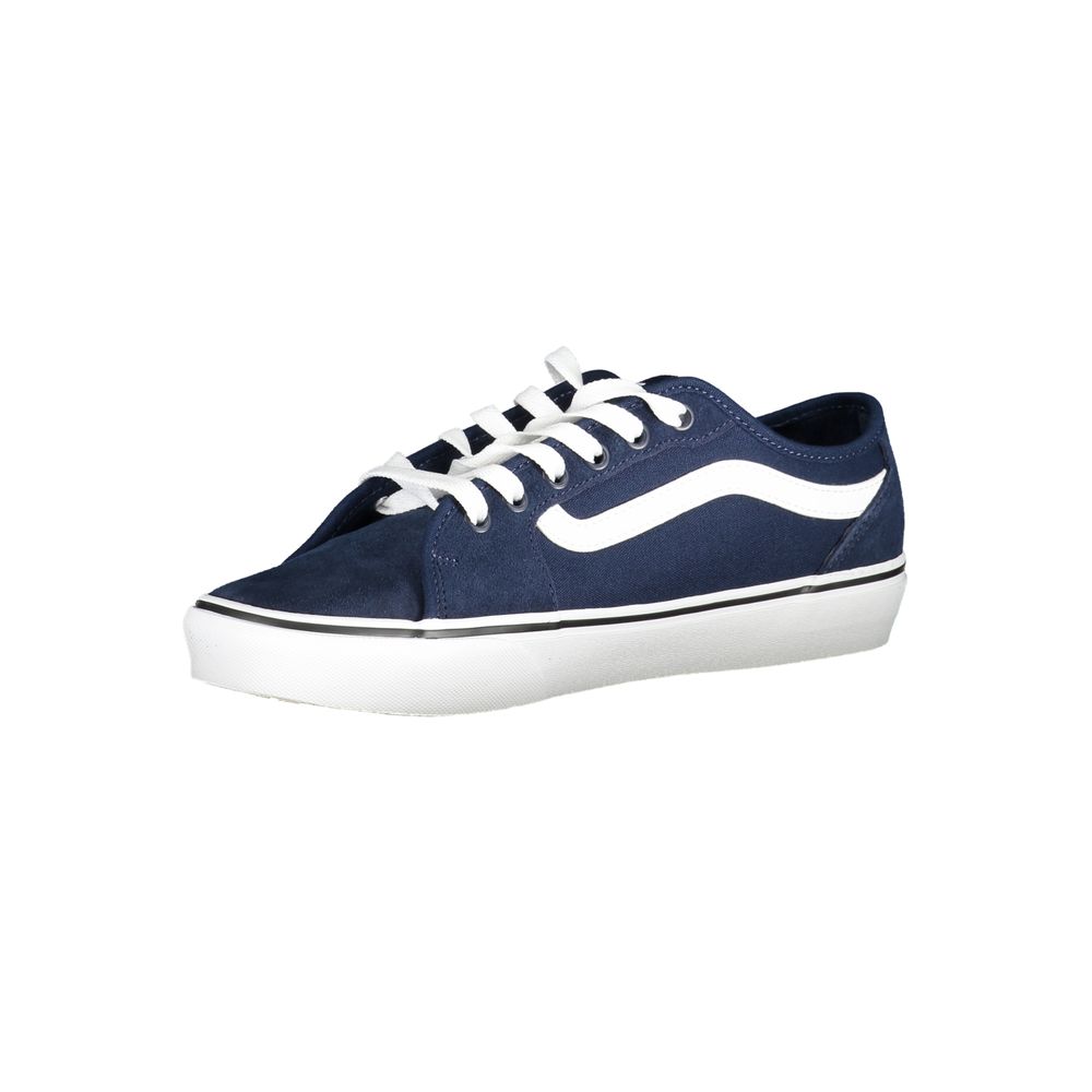 Vans Blue Polyester Sneaker, sports footwear with laces and contrast details, logo on side.