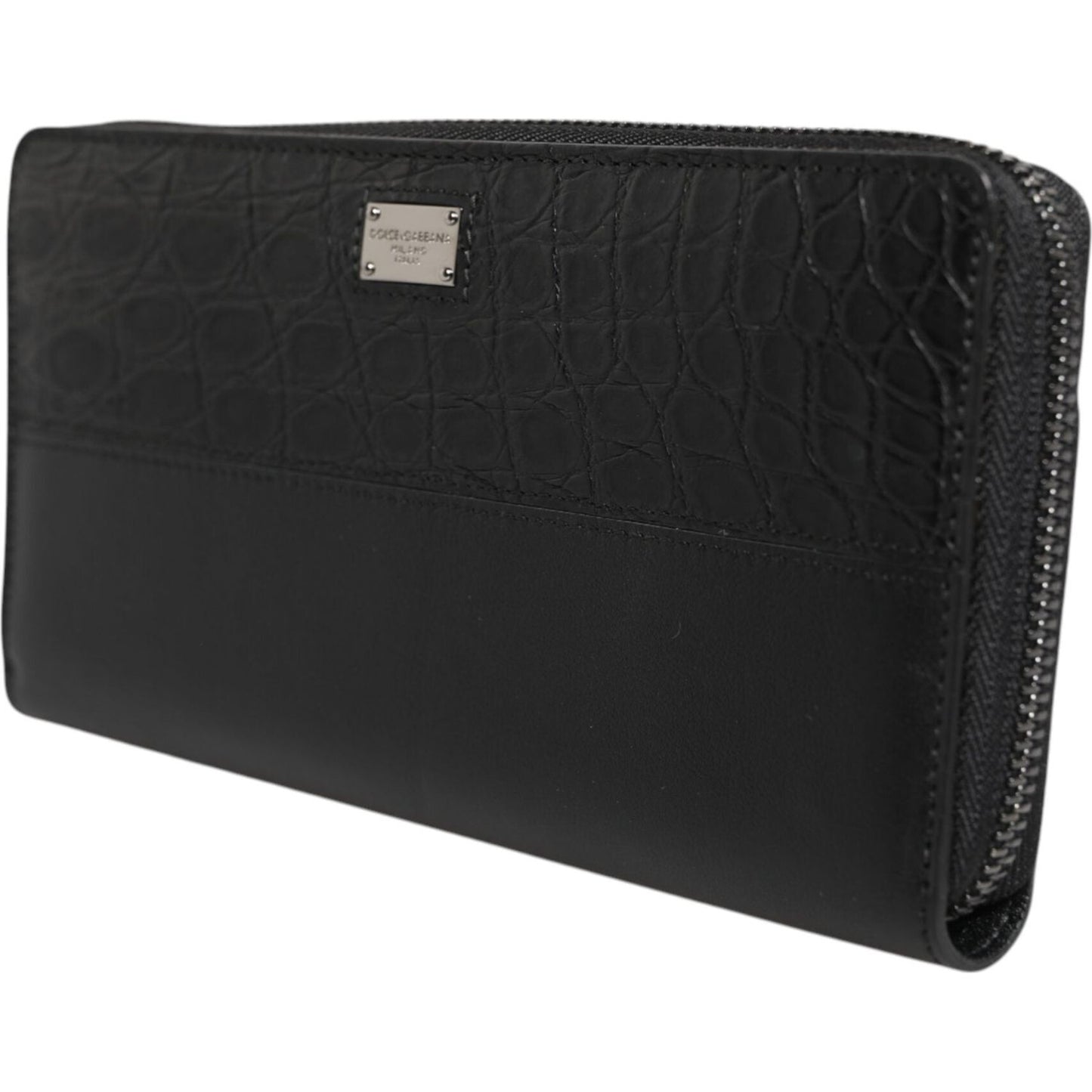 Dolce & Gabbana Black Leather Logo Plaque Zip Around Continental Wallet BAG4574
