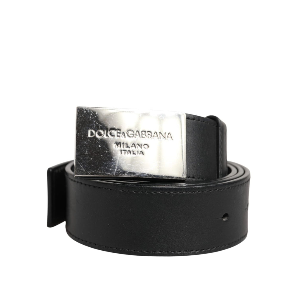Dolce & Gabbana Black Leather Classic Metal Logo Buckle Belt