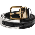 Dolce & Gabbana Black White Patchwork Gold Metal Buckle Belt