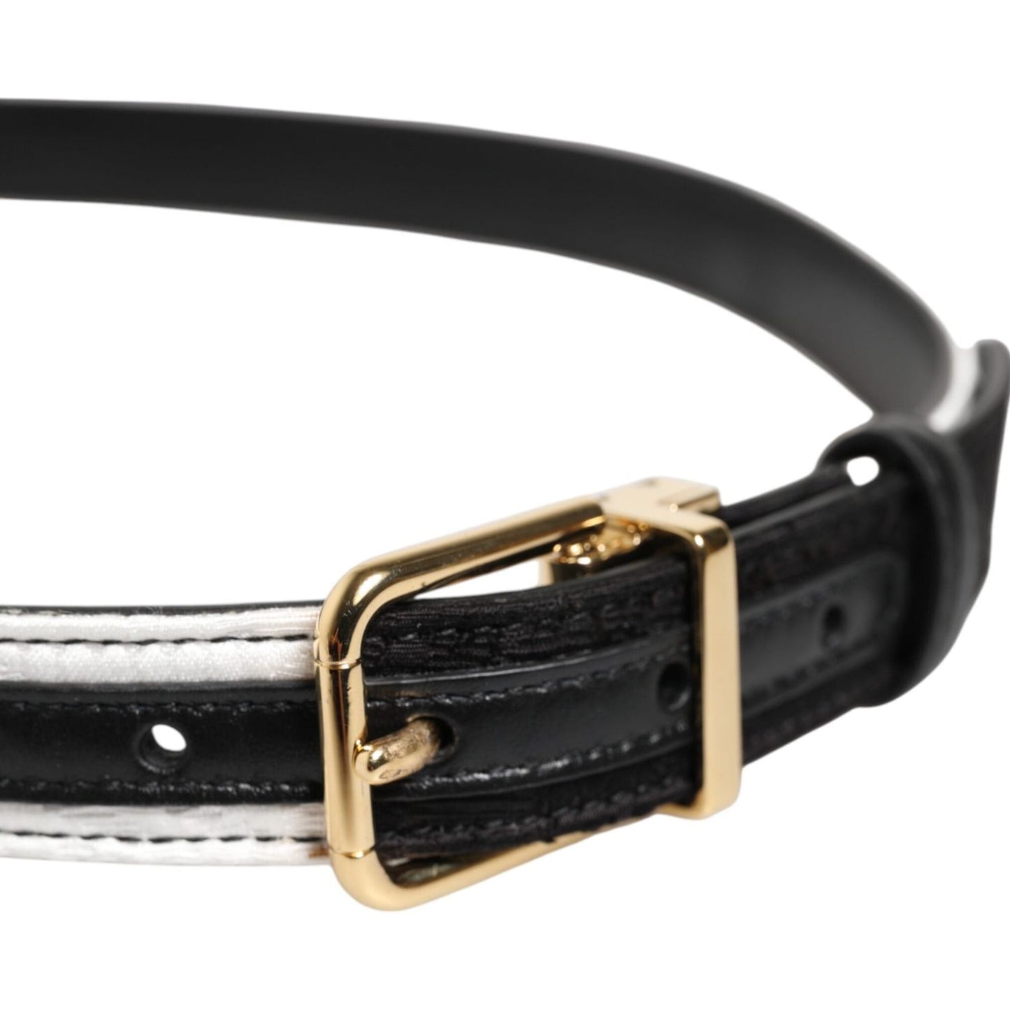 Dolce & Gabbana Black White Patchwork Gold Metal Buckle Belt