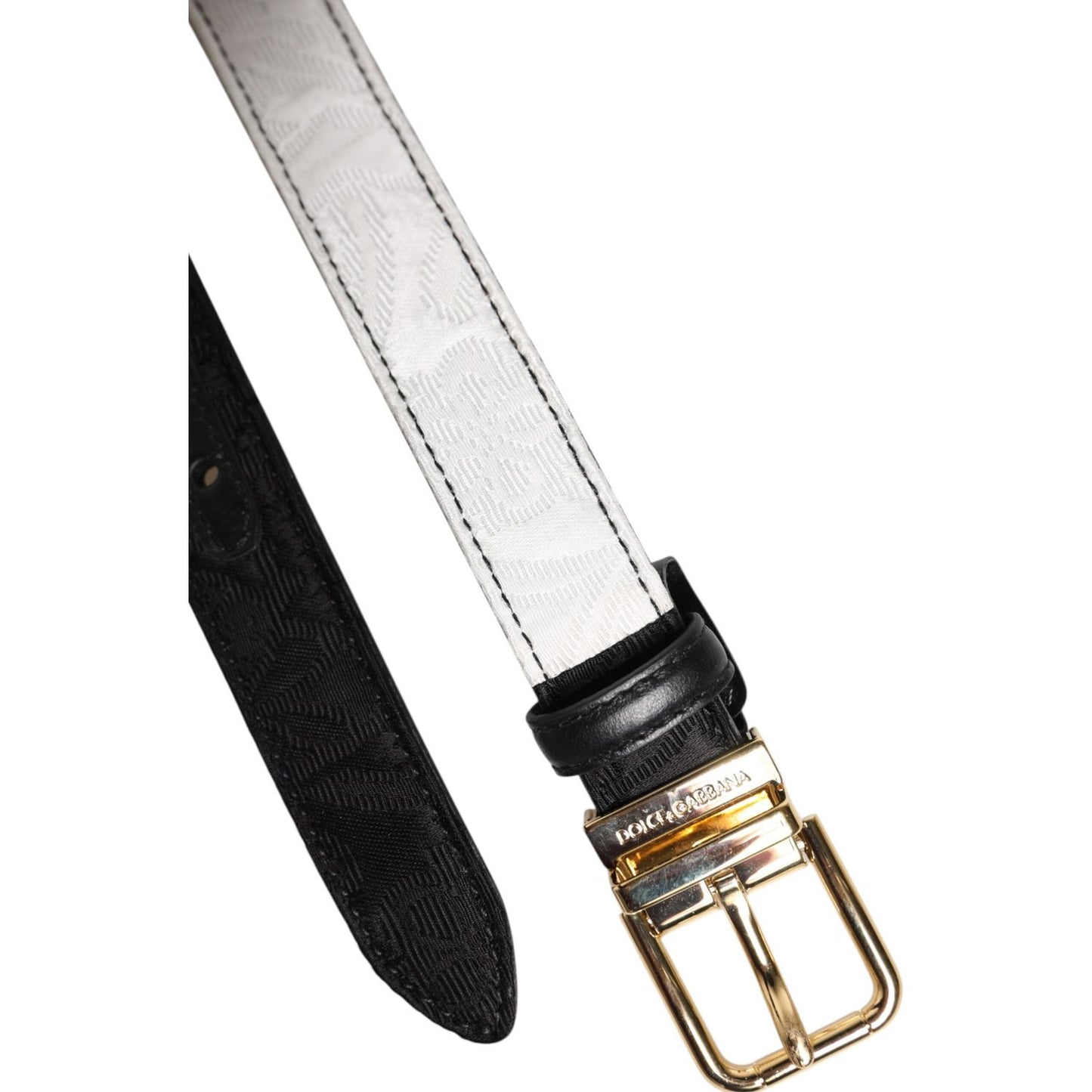 Dolce & Gabbana Black White Patchwork Gold Metal Buckle Belt