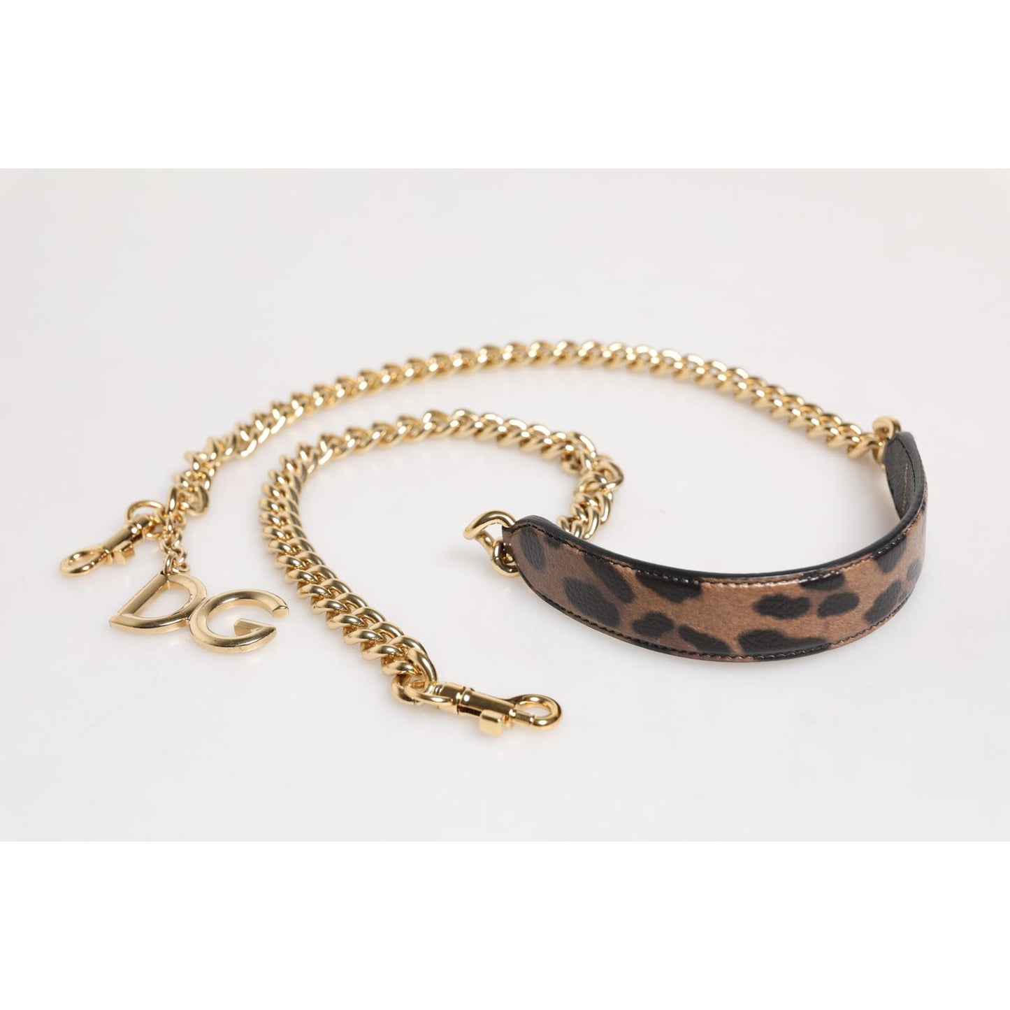 Dolce & Gabbana Brown Leopard Gold Brass Chain Accessory Shoulder Strap WMB549