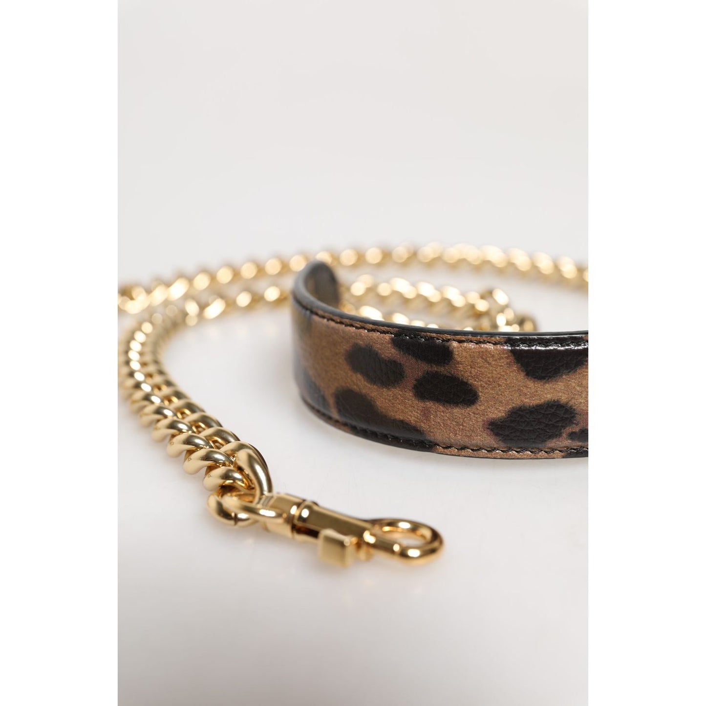 Dolce & Gabbana Brown Leopard Gold Brass Chain Accessory Shoulder Strap WMB549