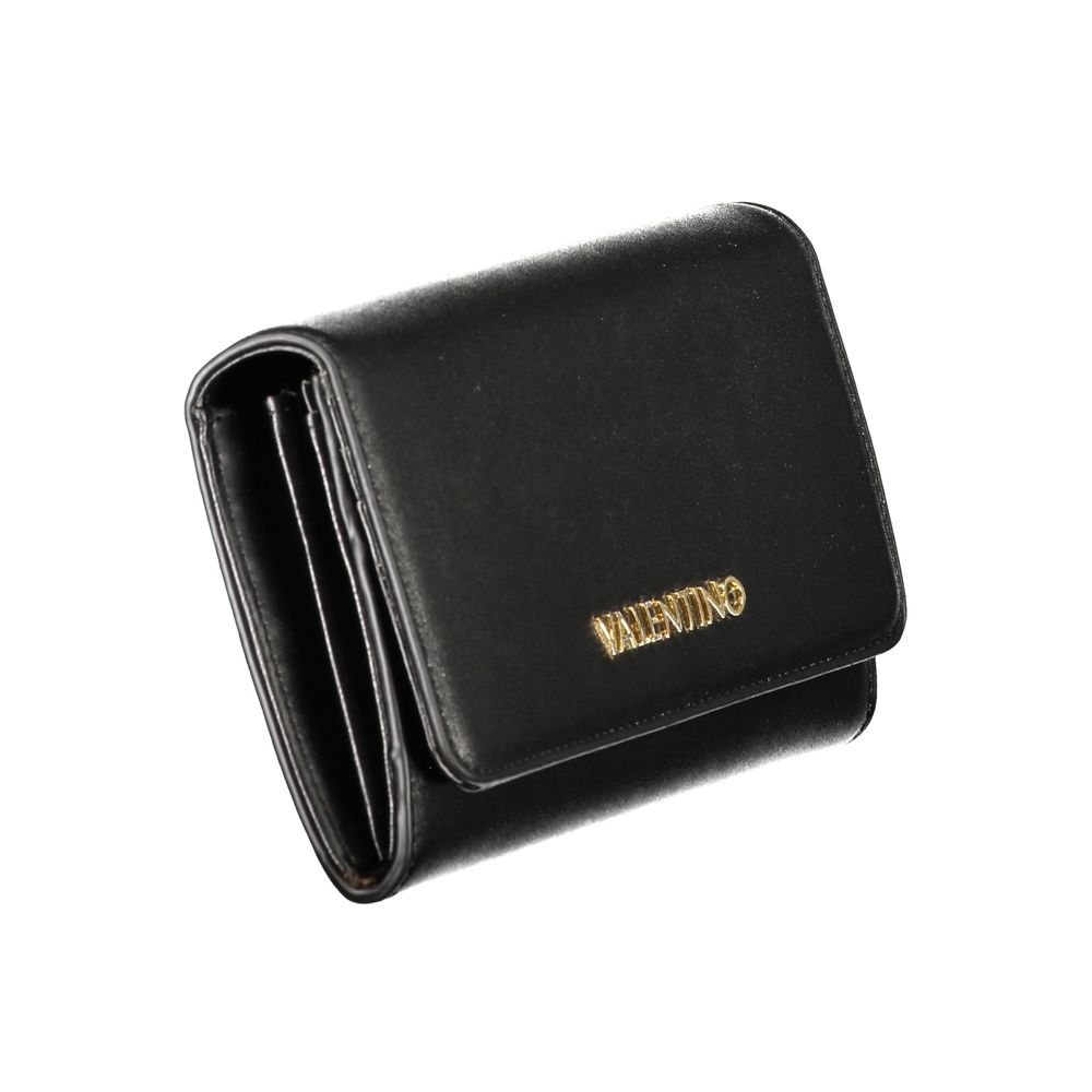 Mario Valentino Black Polyethylene Women Wallet with 3 compartments, elegant design with automatic and zip closures, luxurious style.