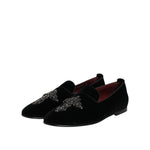 Dolce & Gabbana Black Velvet Embellished Loafer Slip On Shoes MV7566-43