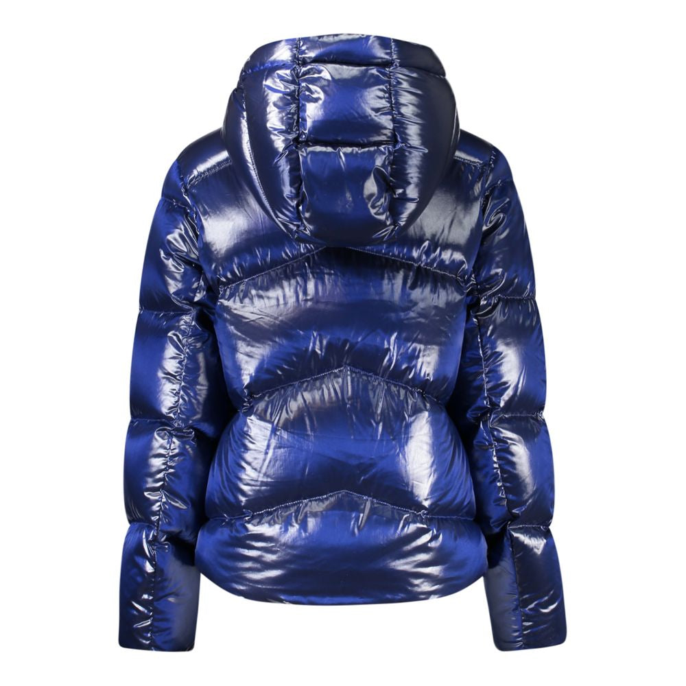 K-WAY Blue Polyamide Jackets & Coat, long sleeve with hood, zipper closure, two external and internal pockets, logo detail.