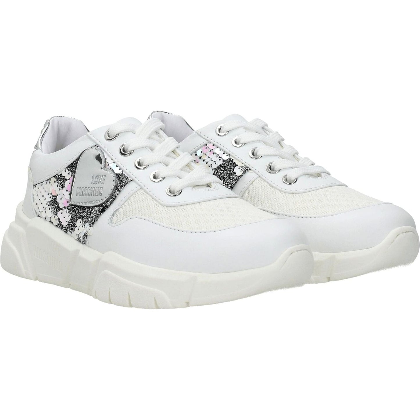 Love Moschino White Fabric Chunky Sneakers
