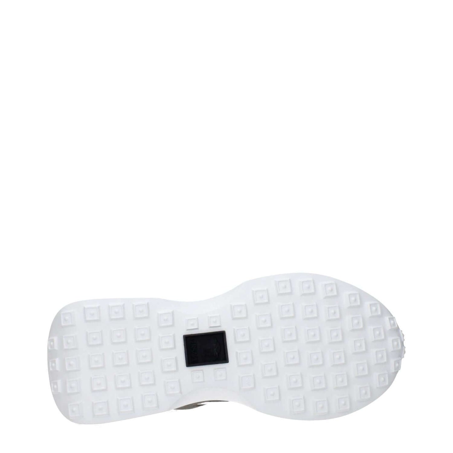 Sole view of Versace White Fabric Sneakers showing grip pattern and logo.