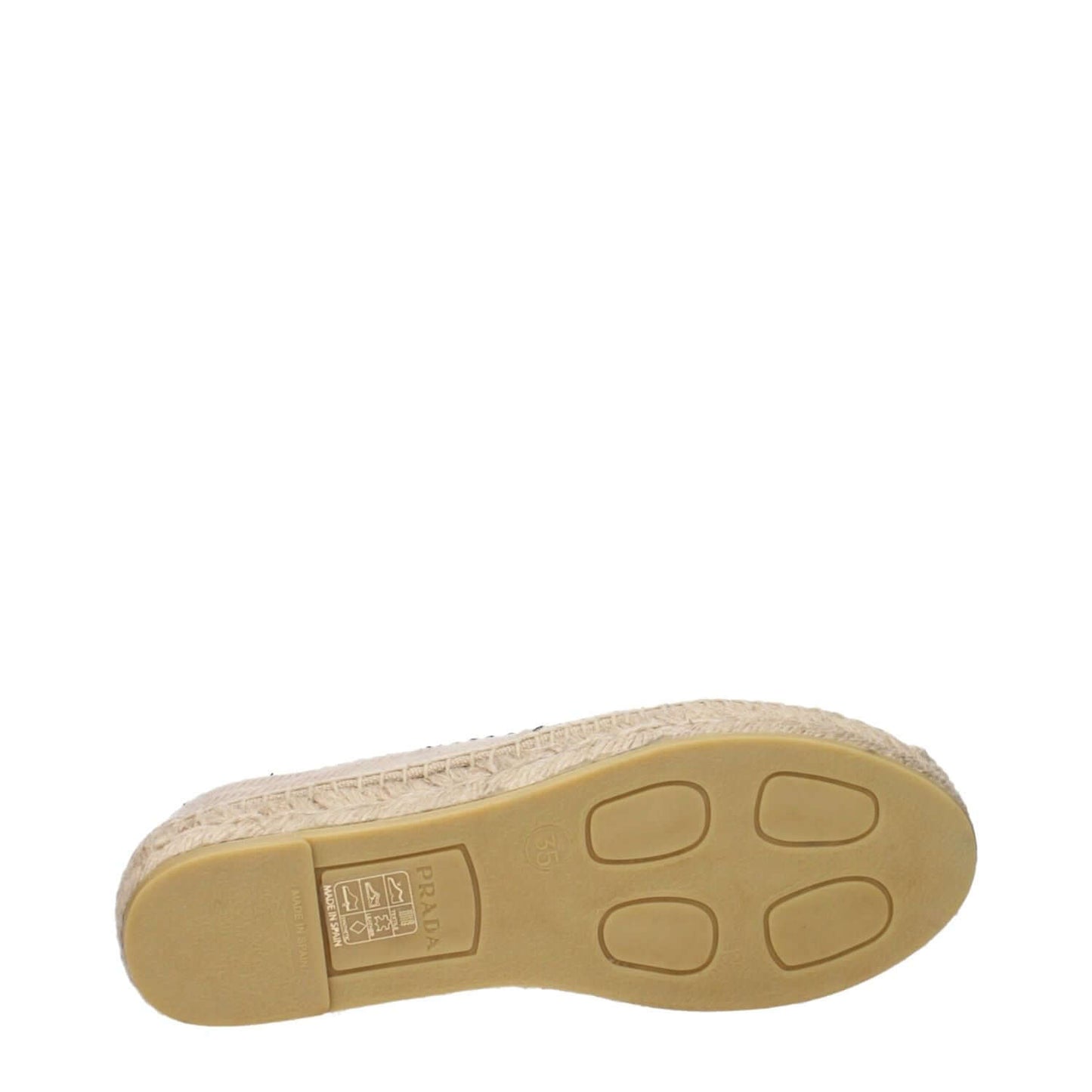 Prada Beige Fabric Espadrilles with detailed sole view, highlighting design and texture, showcasing elegance and style.