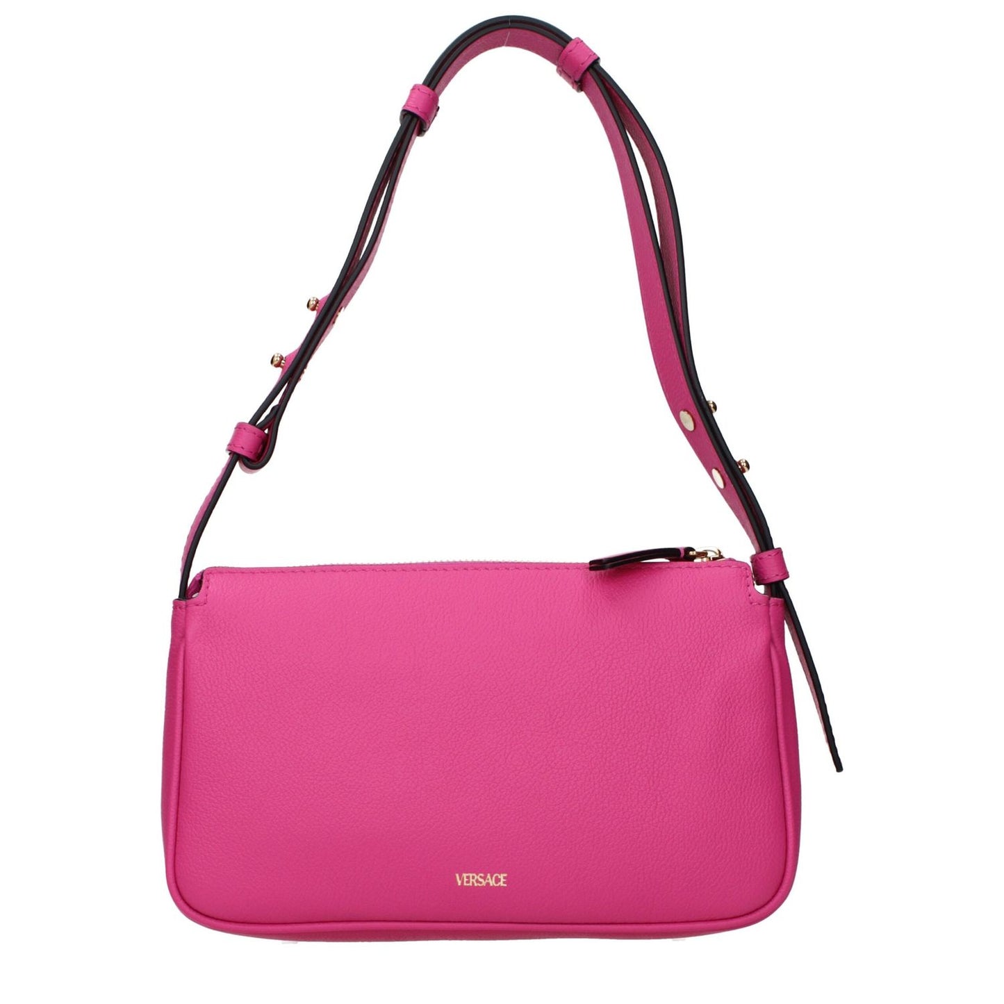 Versace Pink Leather Shoulder Bag with front detail and adjustable handle