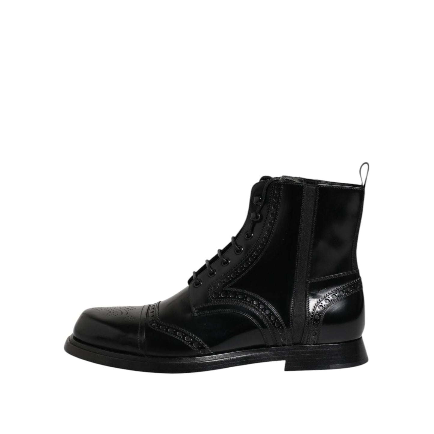 Dolce & Gabbana Black Leather Lace Up Mid Calf Boots Shoes MV7698-44