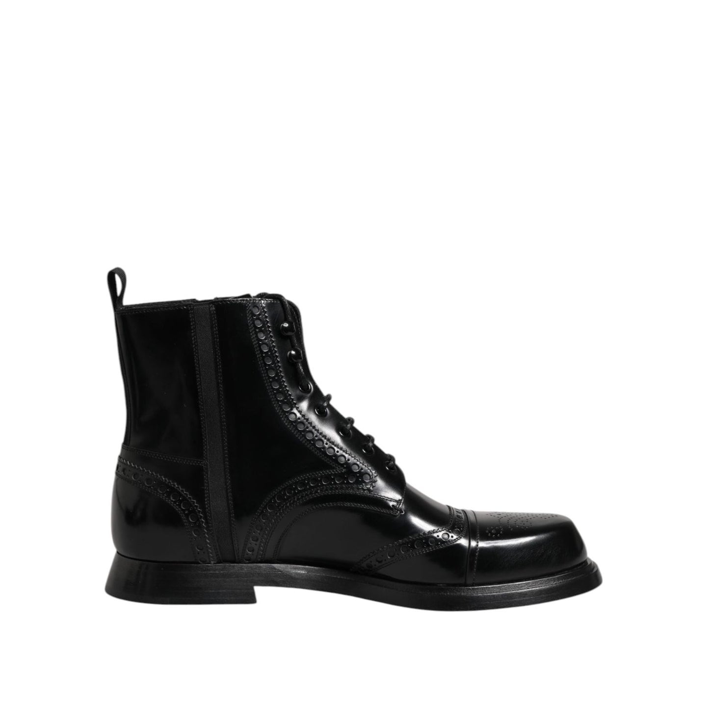 Dolce & Gabbana Black Leather Lace Up Mid Calf Boots Shoes MV7698-44