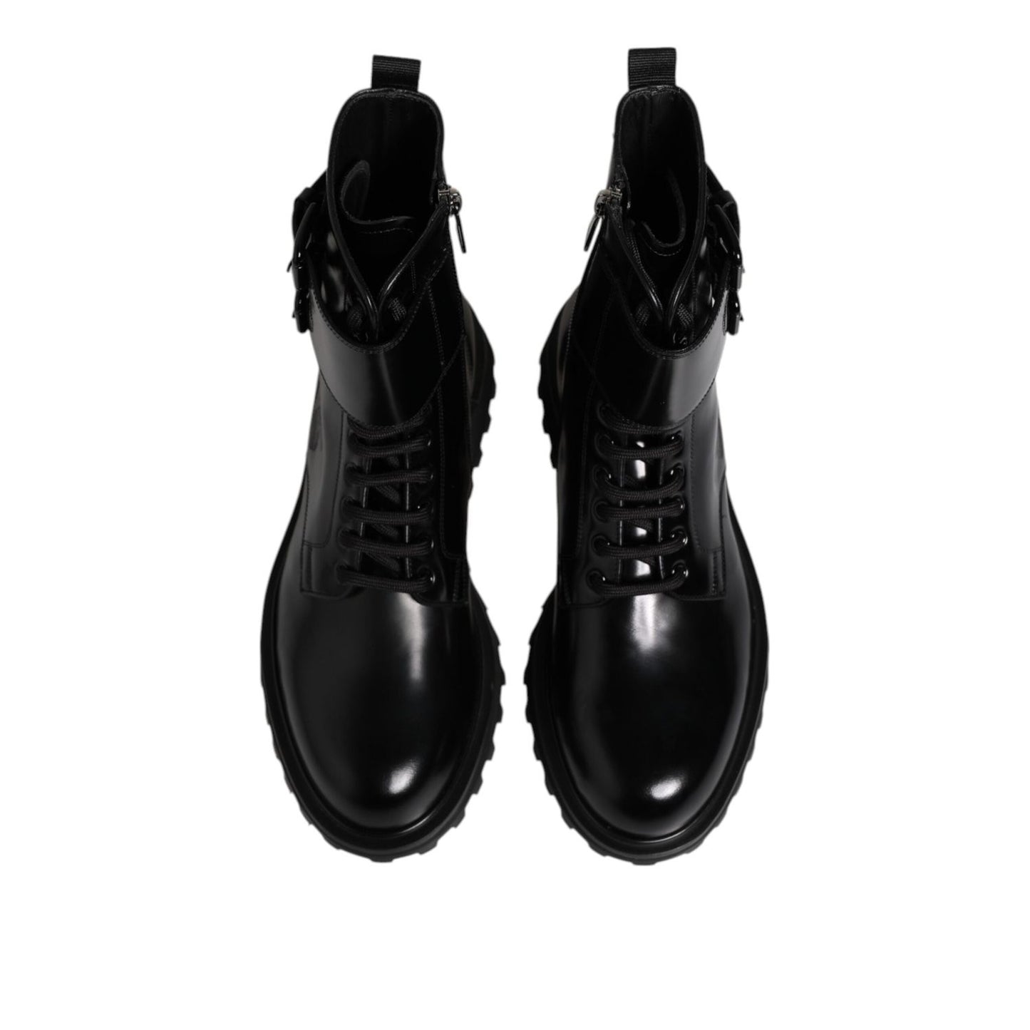 Dolce & Gabbana Black Leather Lace Up Mid Calf Boots Shoes MV7702-41
