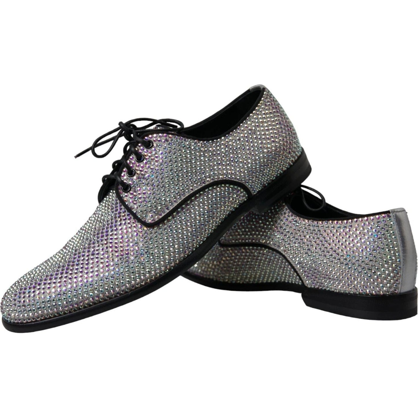Dolce & Gabbana Silver Leather Rhinestones Derby Shoes