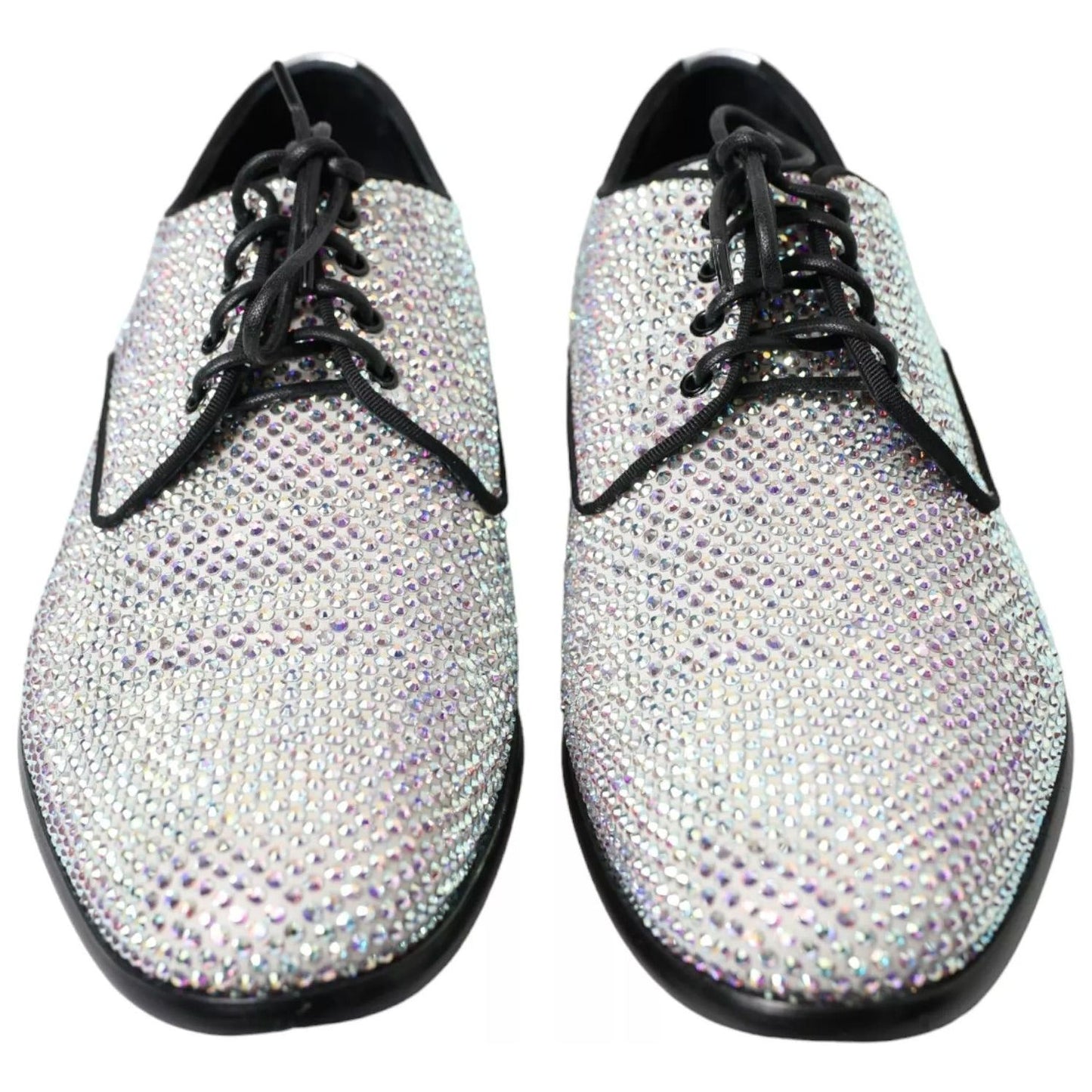 Dolce & Gabbana Silver Leather Rhinestones Derby Shoes