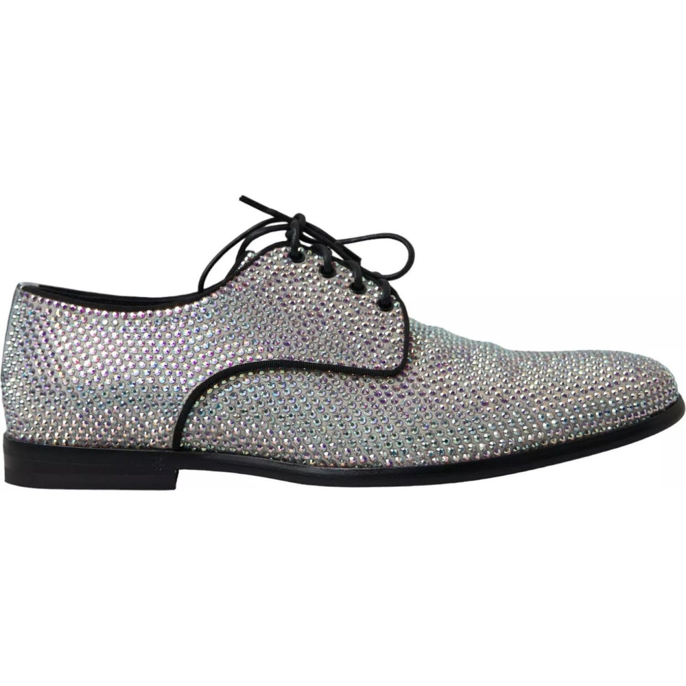 Dolce & Gabbana Silver Leather Rhinestones Derby Shoes