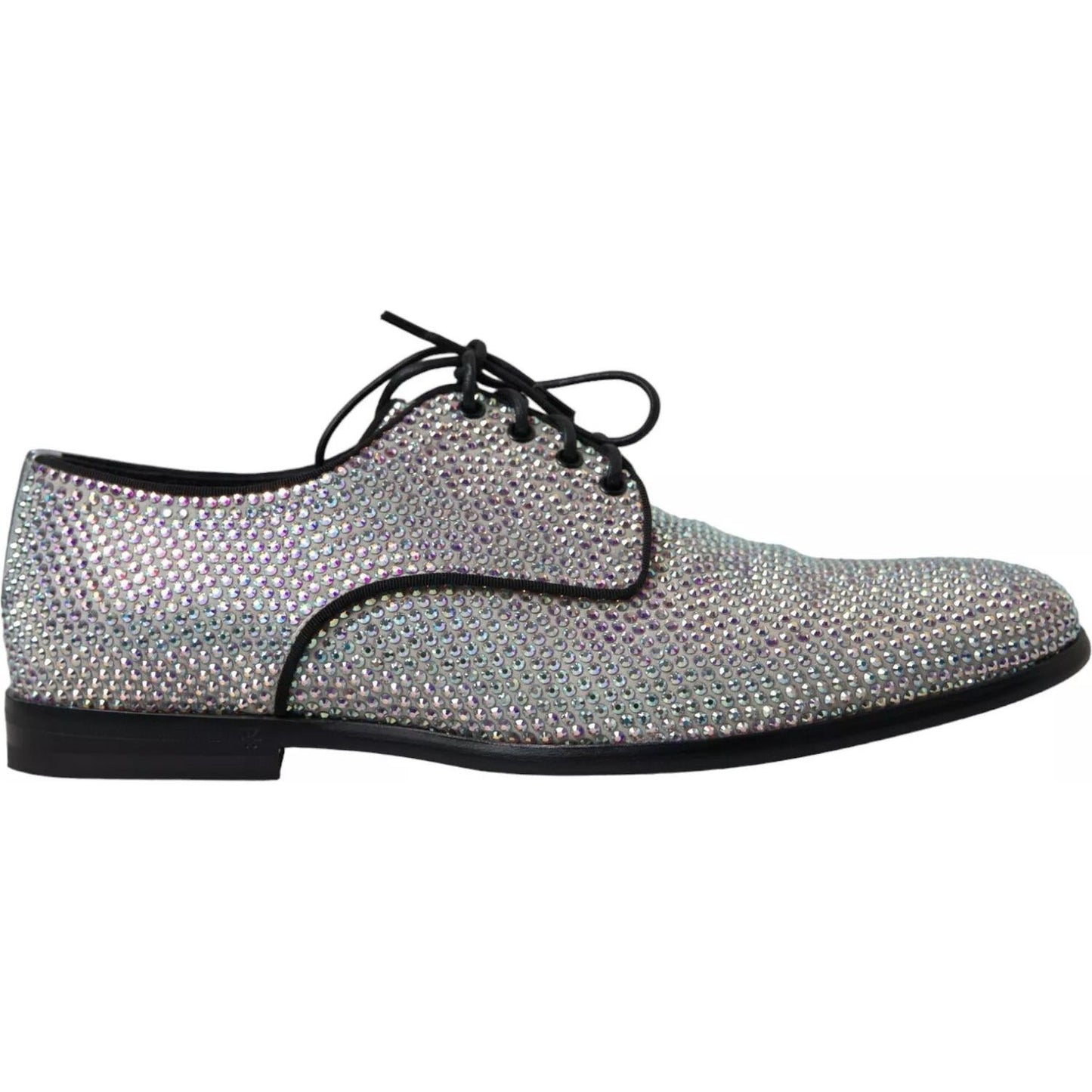 Dolce & Gabbana Silver Leather Rhinestones Derby Shoes
