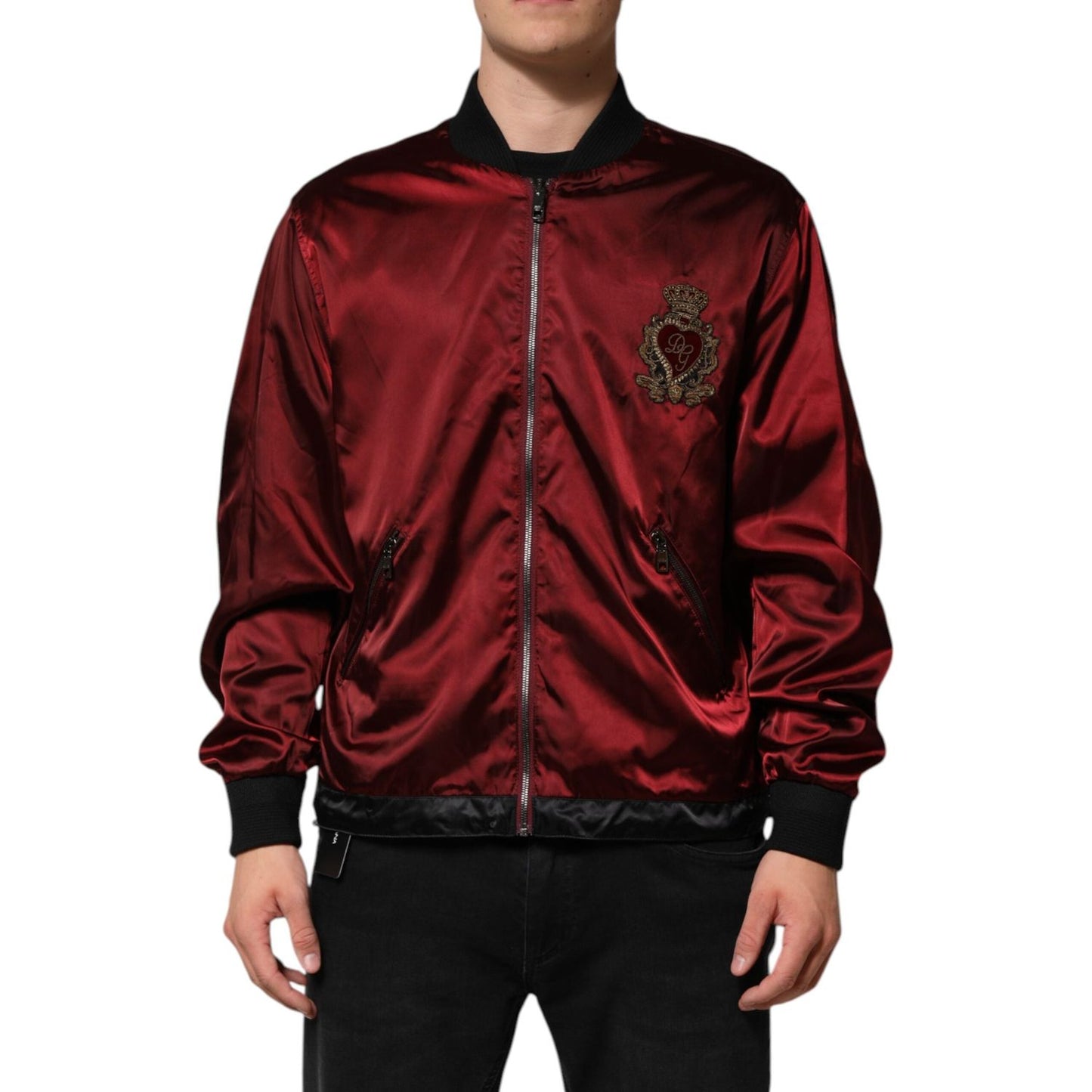 Dolce & Gabbana Maroon Nylon DG Crown Embroidery Jacket