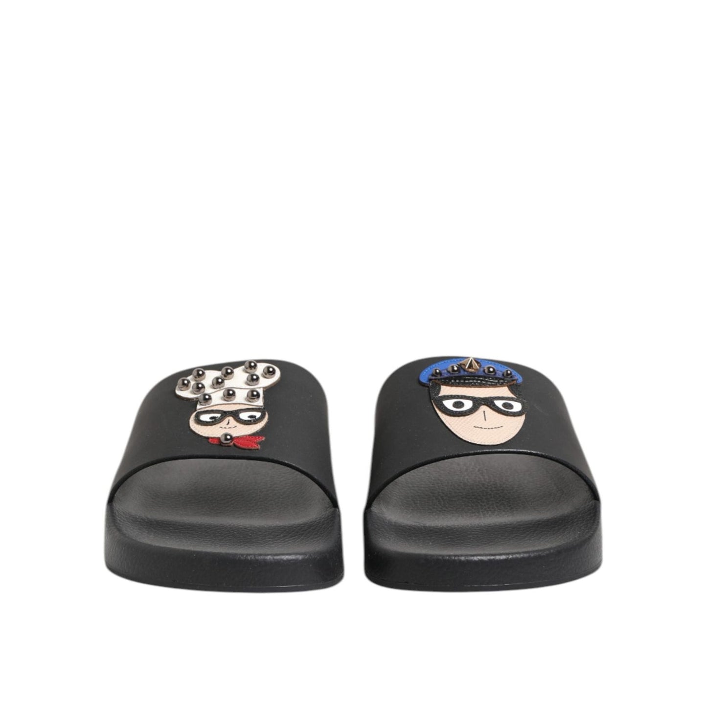 Dolce & Gabbana Black Leather Slides Flats Beachwear Shoes MV7363-40