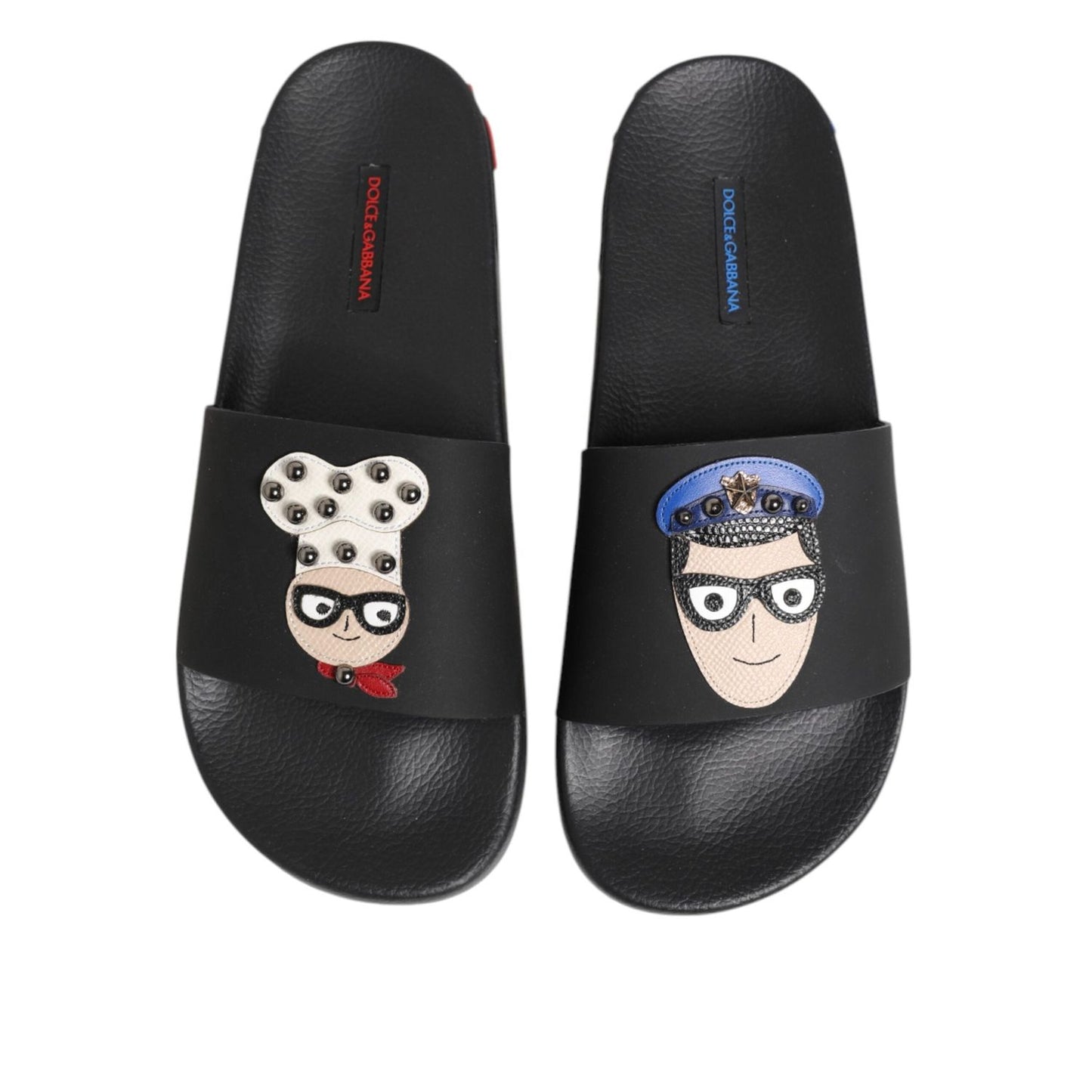 Dolce & Gabbana Black Leather Slides Flats Beachwear Shoes MV7363-40