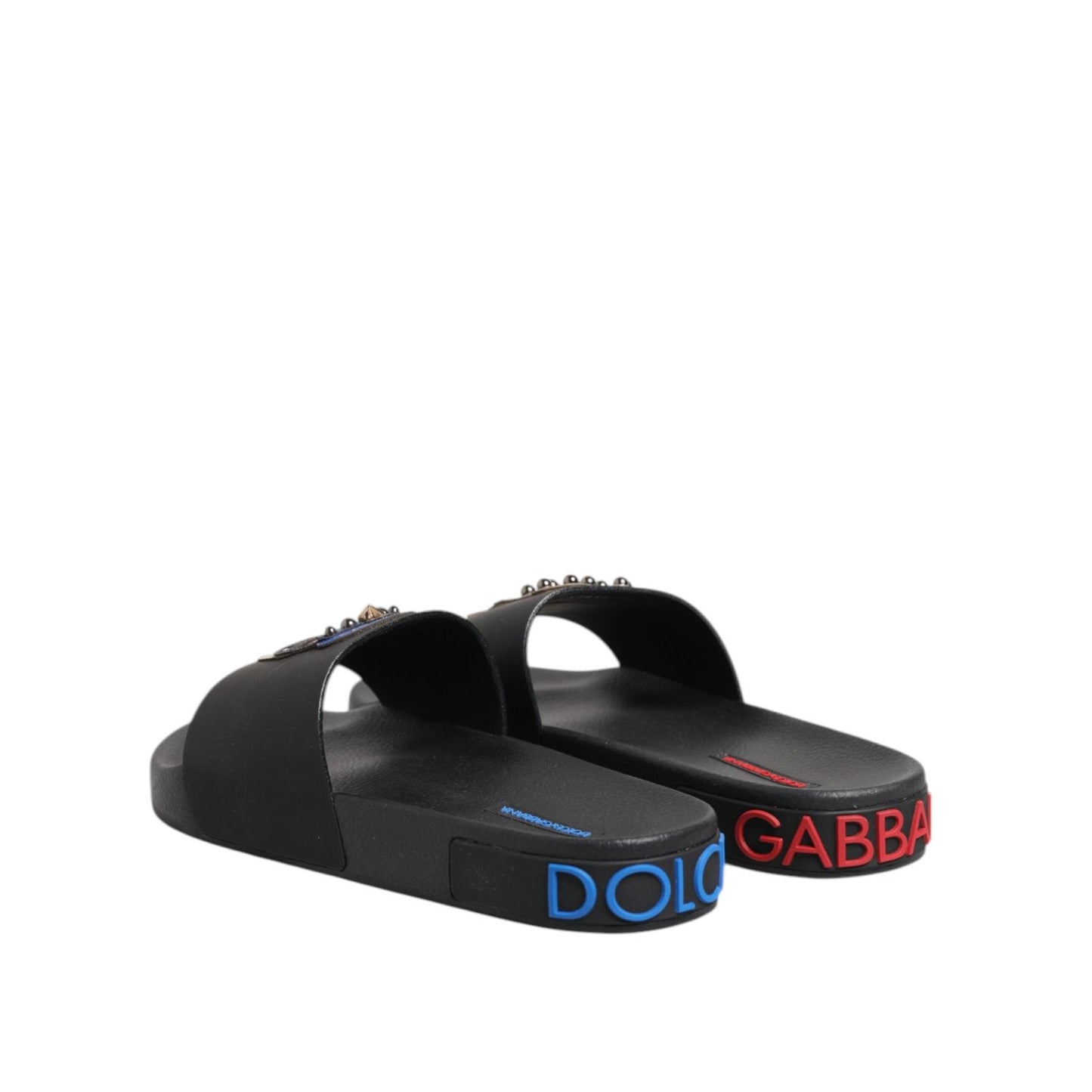 Dolce & Gabbana Black Leather Slides Flats Beachwear Shoes MV7363-40