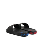 Dolce & Gabbana Black Leather Slides Flats Beachwear Shoes MV7363-40