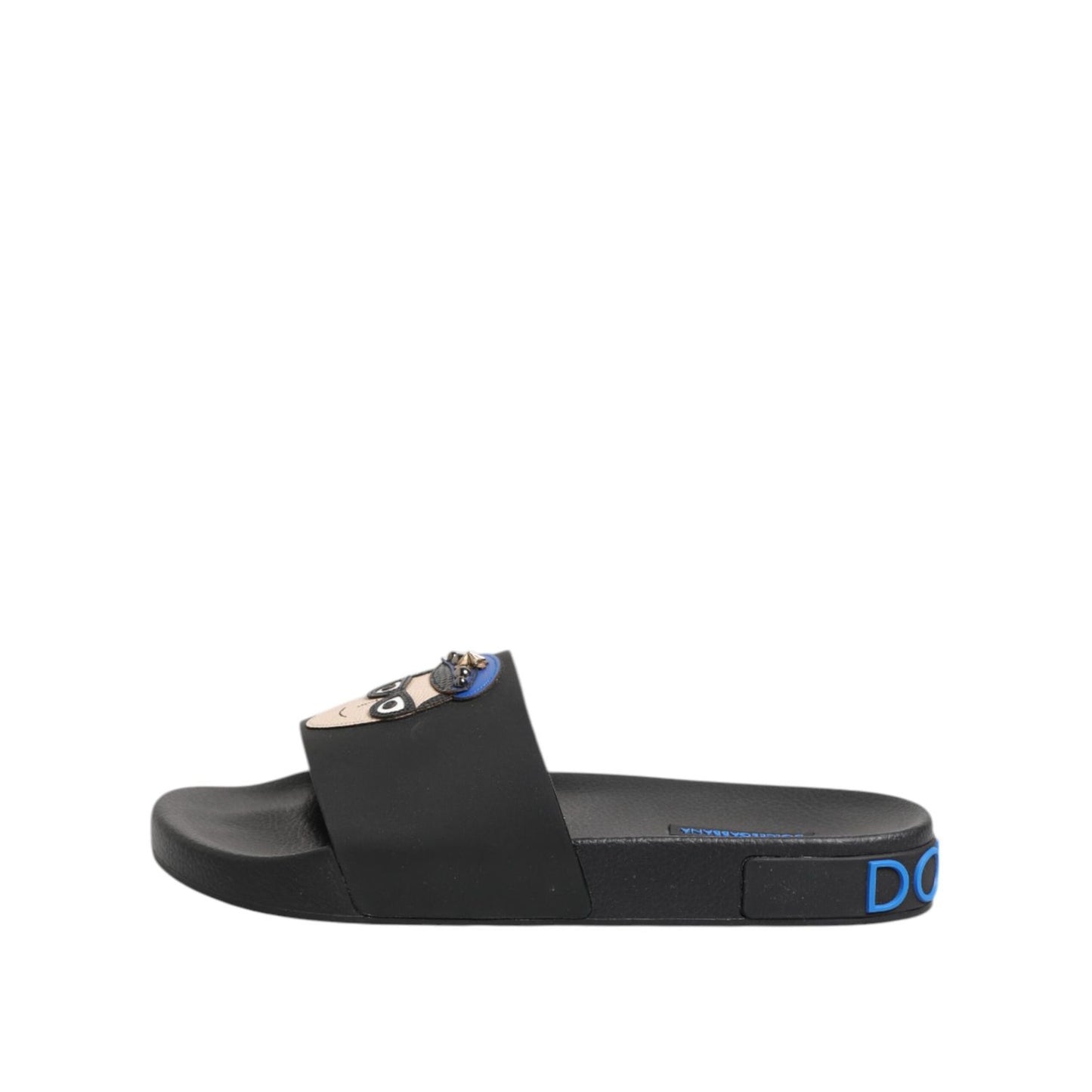 Dolce & Gabbana Black Leather Slides Flats Beachwear Shoes MV7363-40