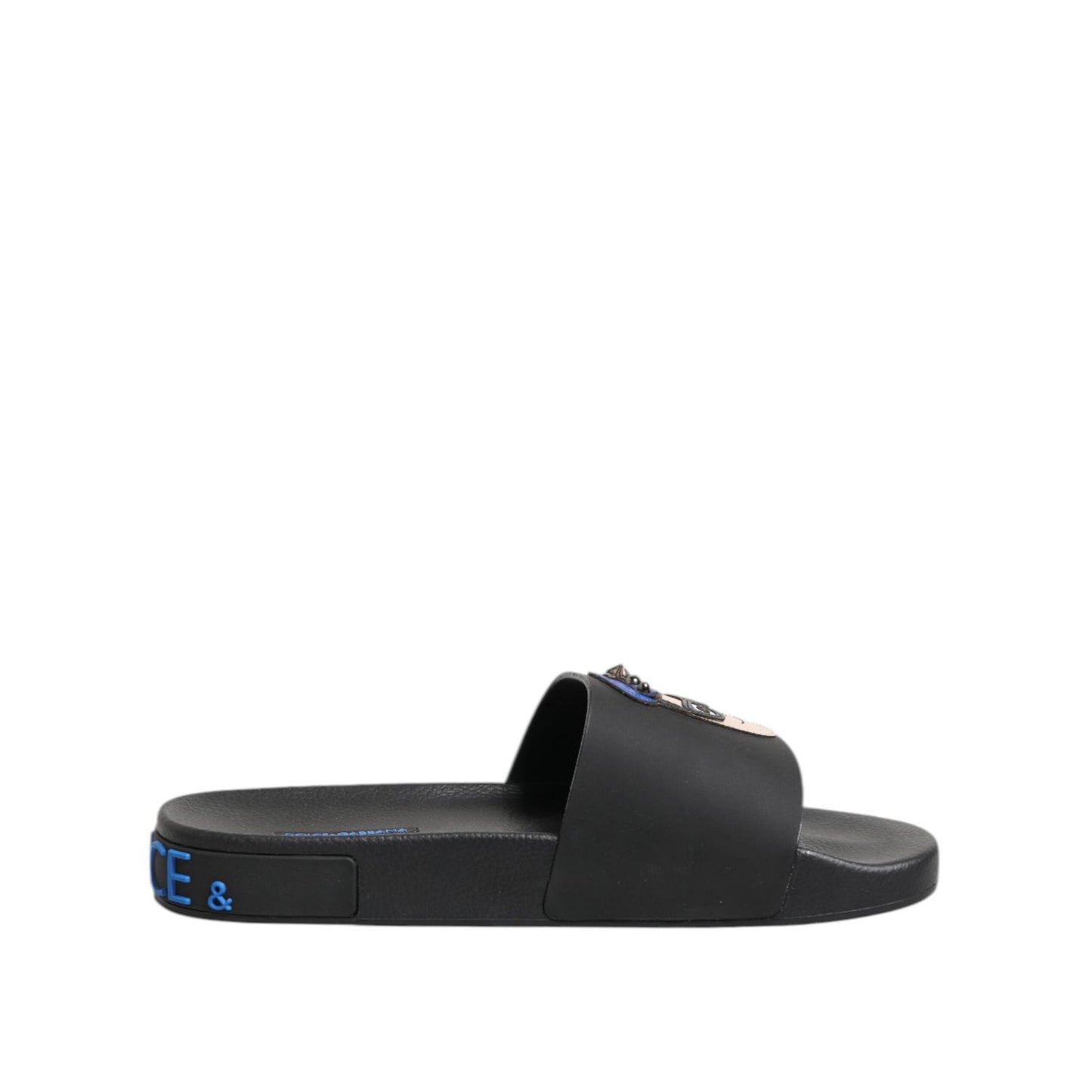 Dolce & Gabbana Black Leather Slides Flats Beachwear Shoes MV7363-40