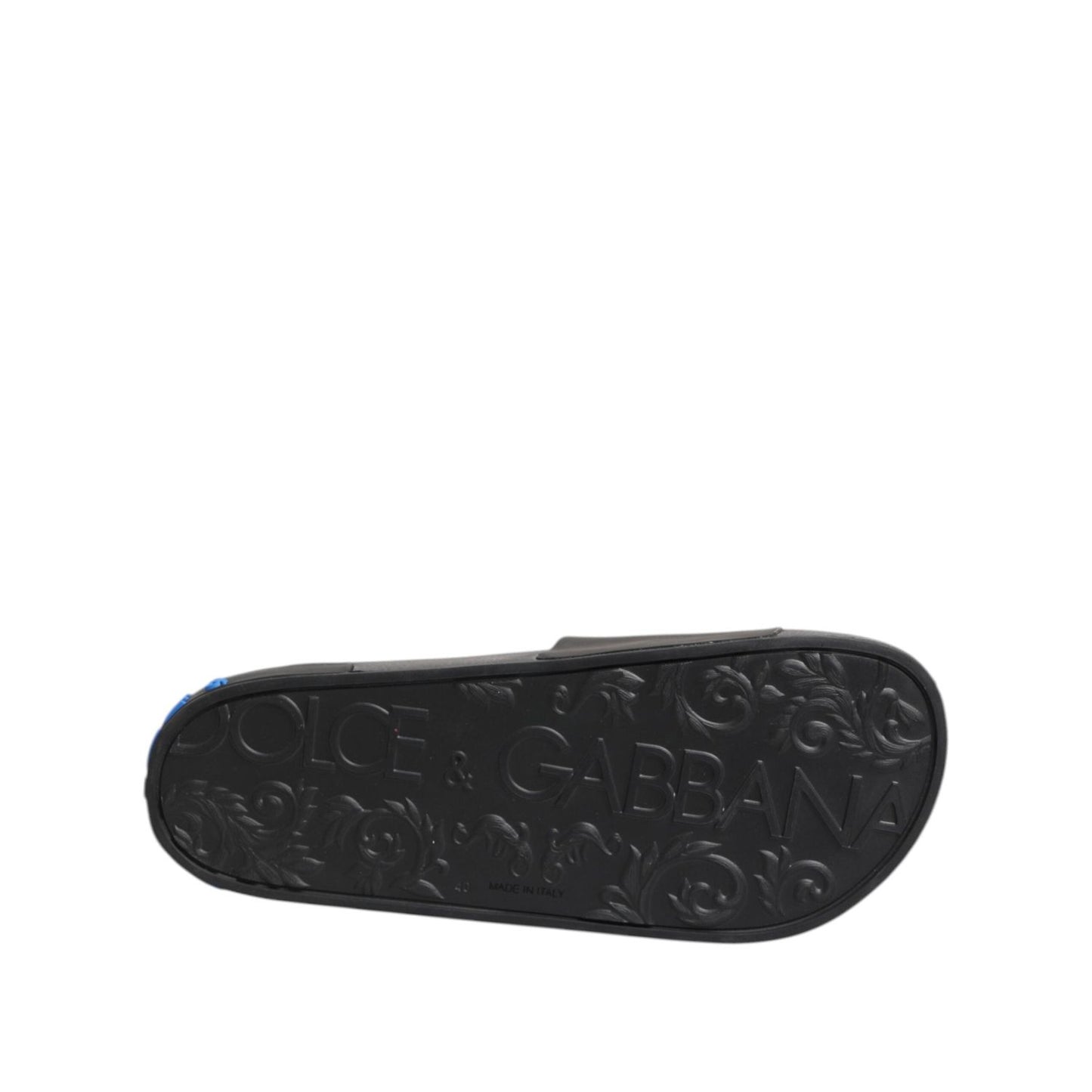 Dolce & Gabbana Black Leather Slides Flats Beachwear Shoes MV7363-40