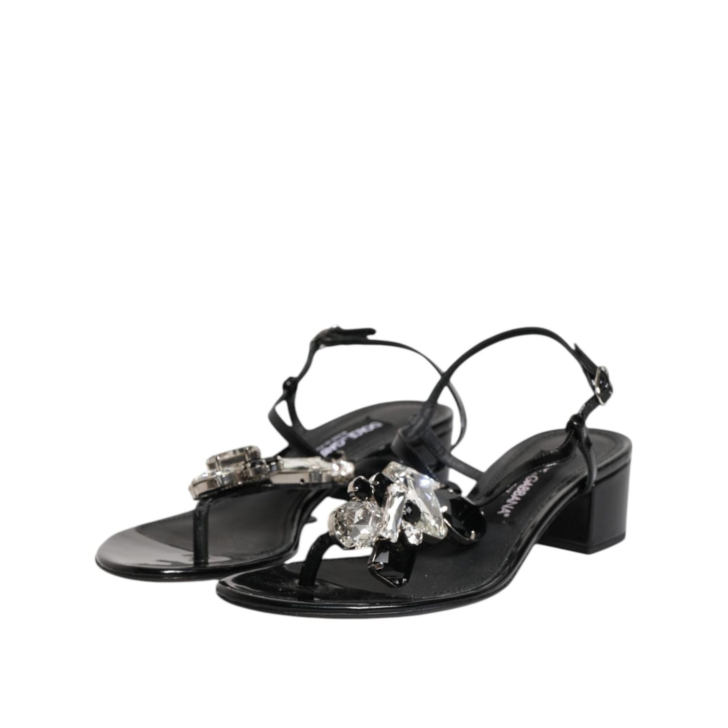 Dolce & Gabbana Black Leather Crystal Ankle Strap Sandals Shoes LA12752-35.5
