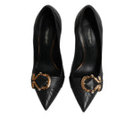 Dolce & Gabbana Black Devotion Leather Heels Pumps Shoes LA11445-36