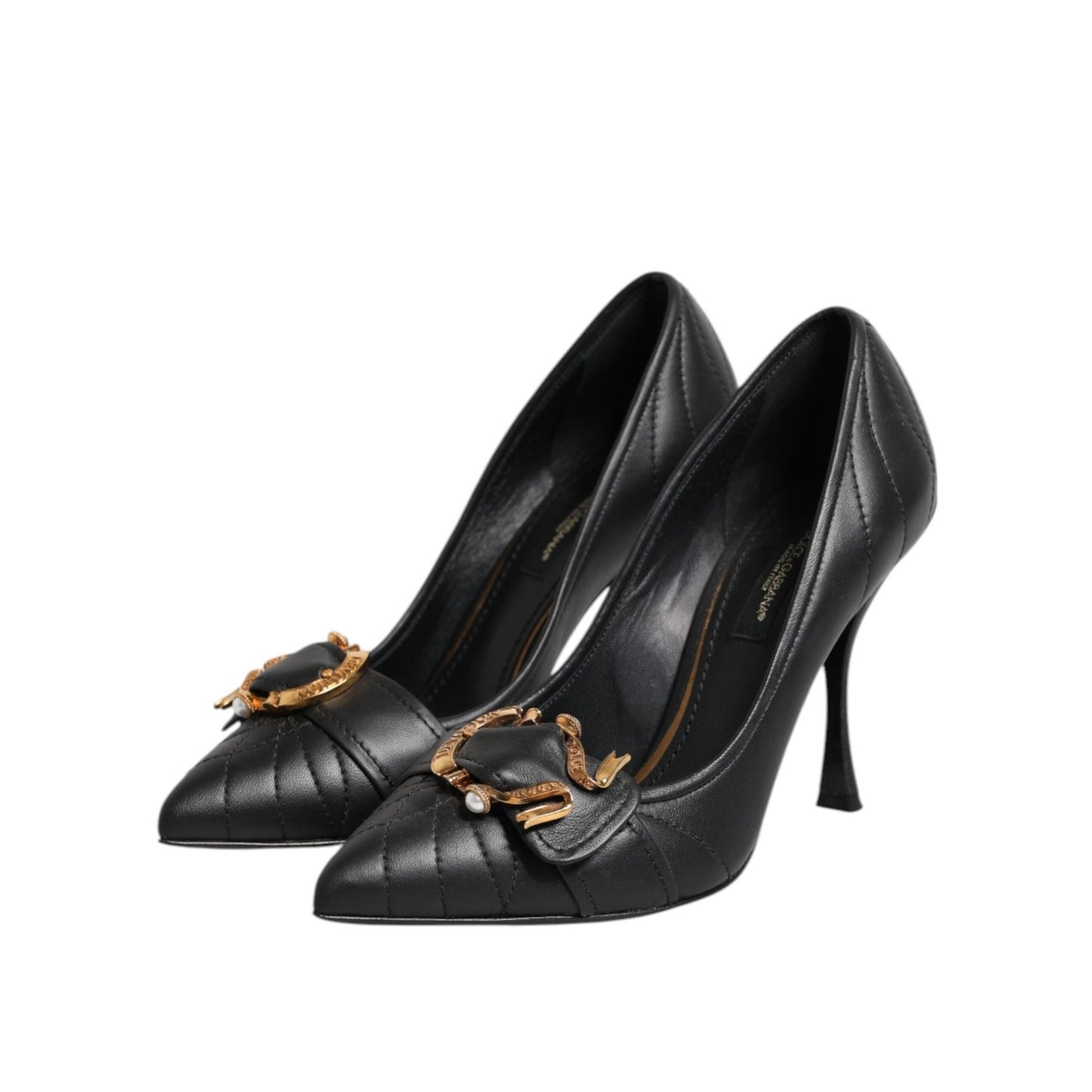 Dolce & Gabbana Black Devotion Leather Heels Pumps Shoes LA11445-36