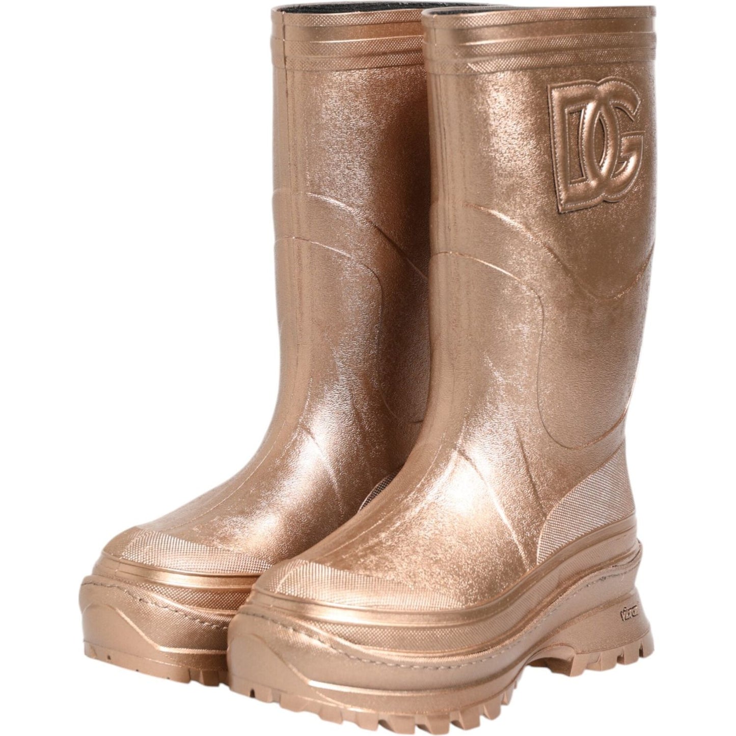Dolce & Gabbana Rose Gold Rubber Pull On Rain Boots Shoes LA12771-41