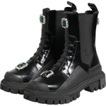 Dolce & Gabbana Black Crystal Embellished Combat Boots Shoes LA12858-39