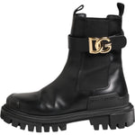 Dolce & Gabbana Black Gold DG Logo Trekking Calf Boots Shoes