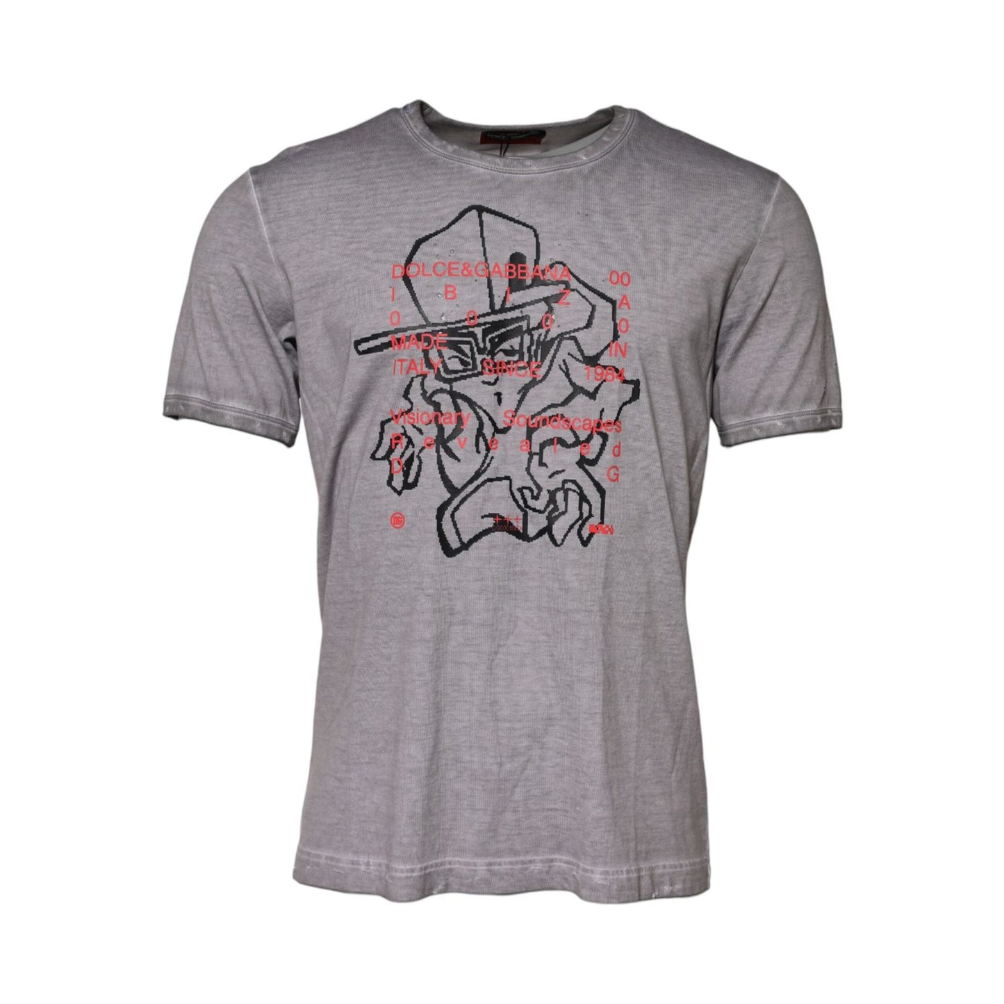 Dolce & Gabbana Gray Graphic Print Cotton Crew Neck T-shirt TSH91050-52