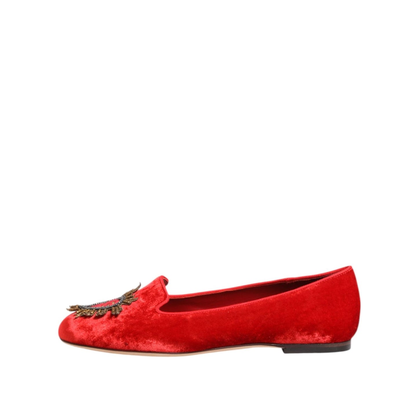 Dolce & Gabbana Red Velvet DG Heart Loafers Flats Shoes LA12821-36