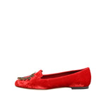 Dolce & Gabbana Red Velvet DG Heart Loafers Flats Shoes LA12821-36