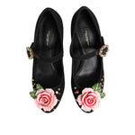 Dolce & Gabbana Black Flower Crystal Embellished Mary Jane Shoes