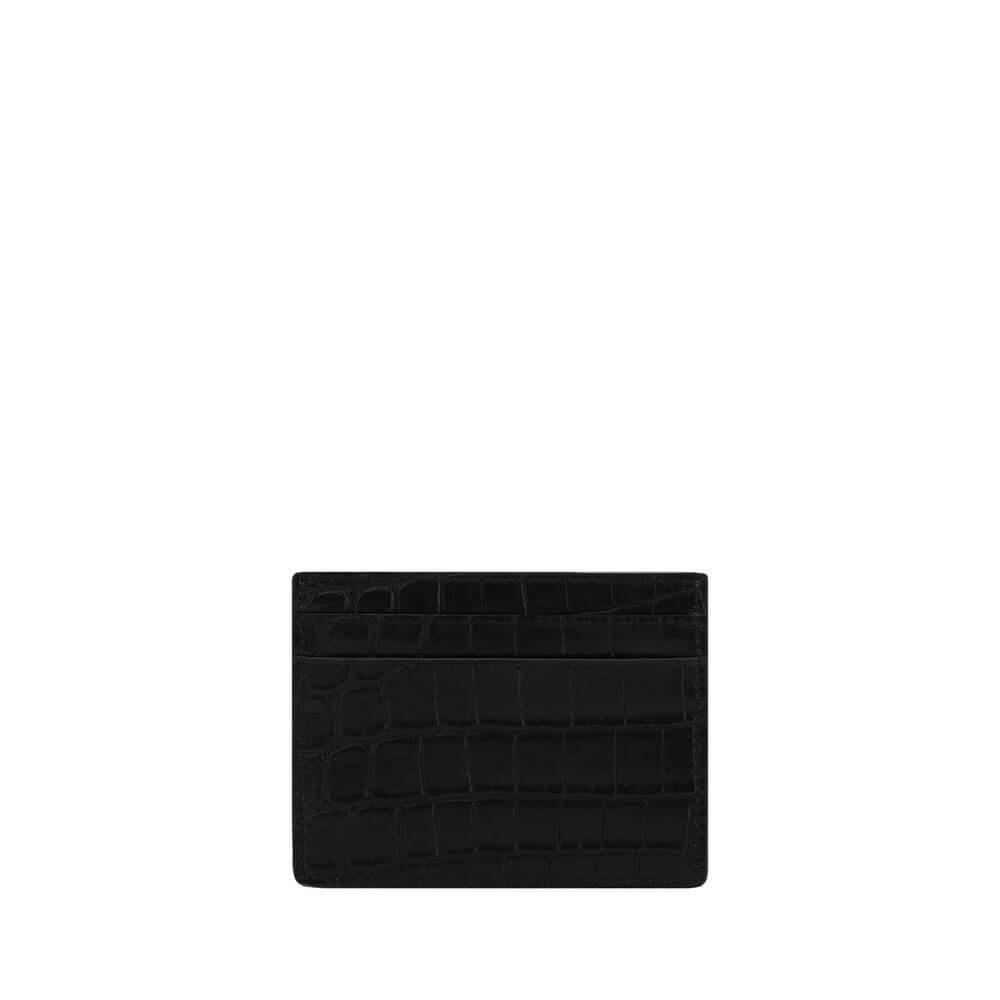 Saint Laurent Black Calf Leather Bos Taurus Wallet with animal-effect print, featuring card slots and bill compartment, AW25 collection.