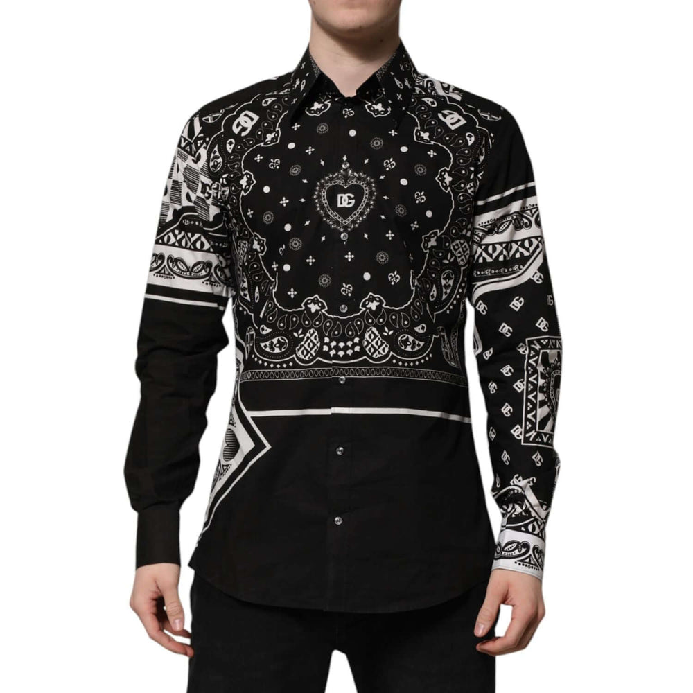 Dolce & Gabbana Black Bandana Print Logo MARTINI Dress Shirt
