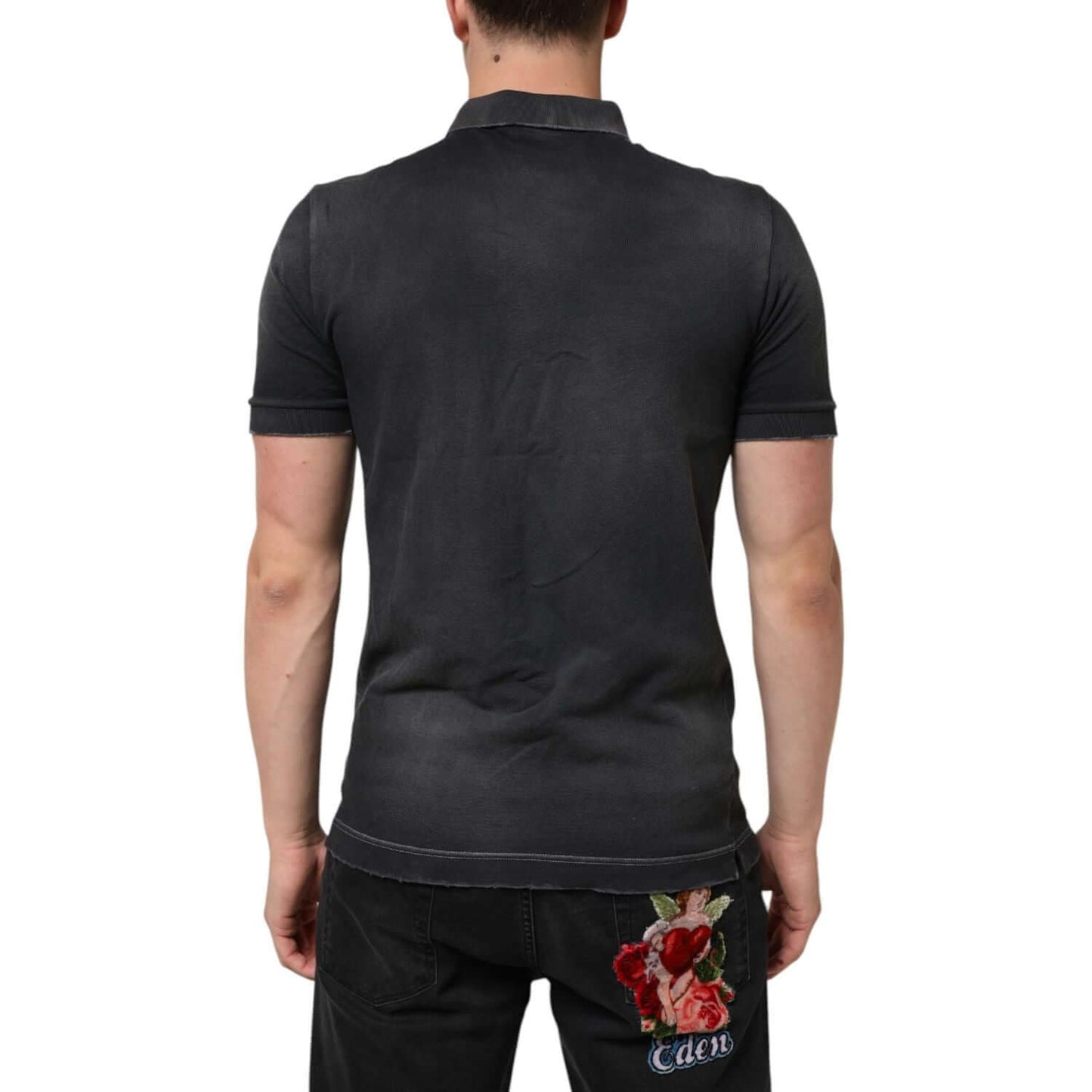 Dolce & Gabbana Gray Cotton Crown Collared Men Polo T-shirt