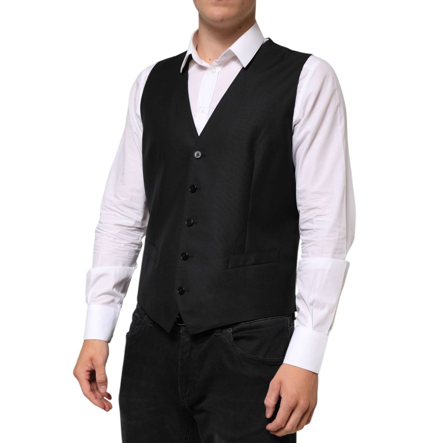 Dolce & Gabbana Black Wool Dress Formal Men Waistcoat Vest TSH90801-52