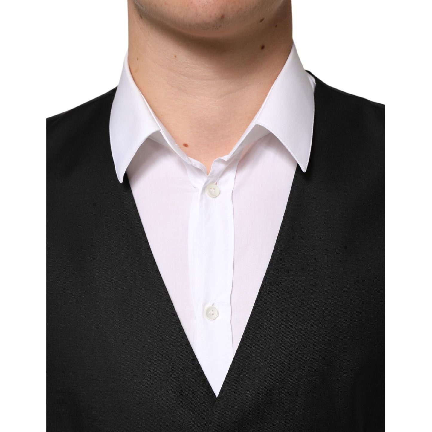 Dolce & Gabbana Black Wool Dress Formal Men Waistcoat Vest TSH90801-52