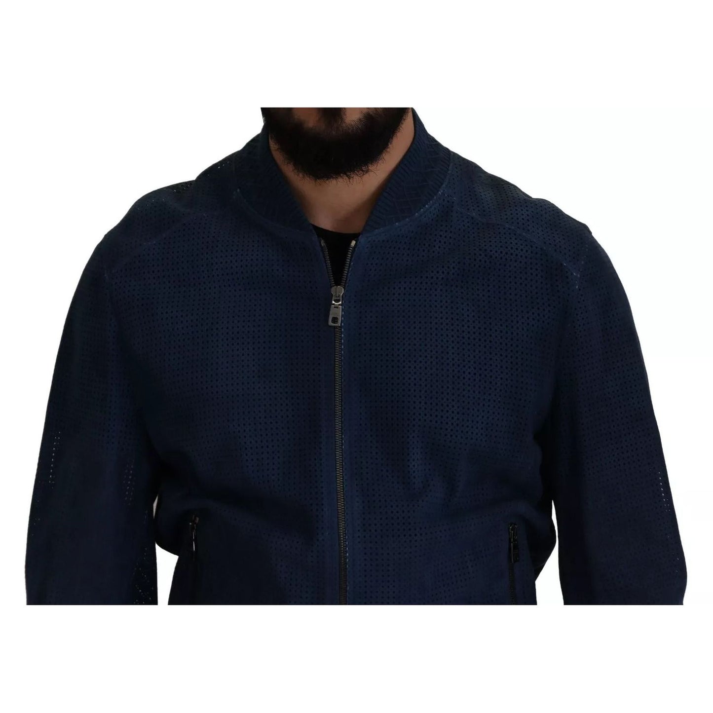 Dolce & Gabbana Blue Leather Perforated Full Zip Jacket JKT3358-54