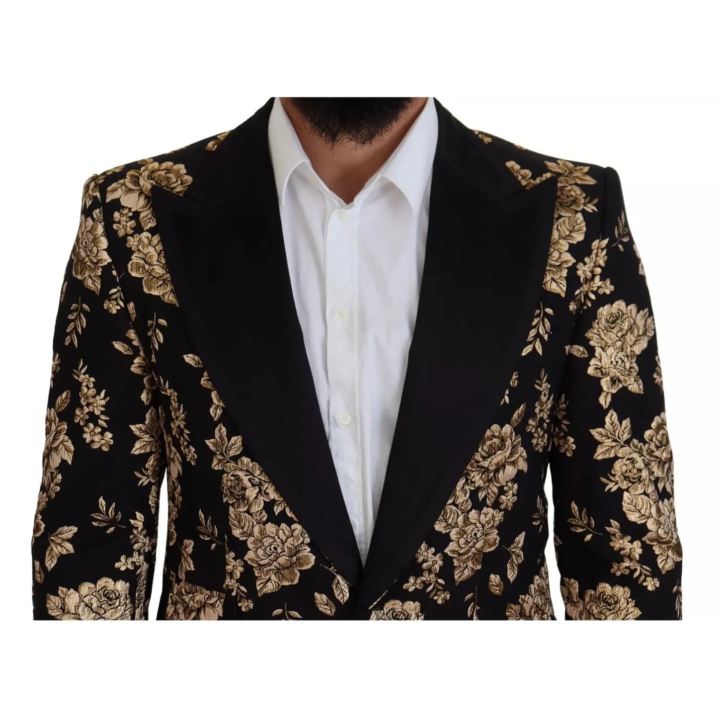 Dolce & Gabbana Gold Black Floral Embroidered Jacket Blazer