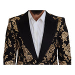 Dolce & Gabbana Gold Black Floral Embroidered Jacket Blazer