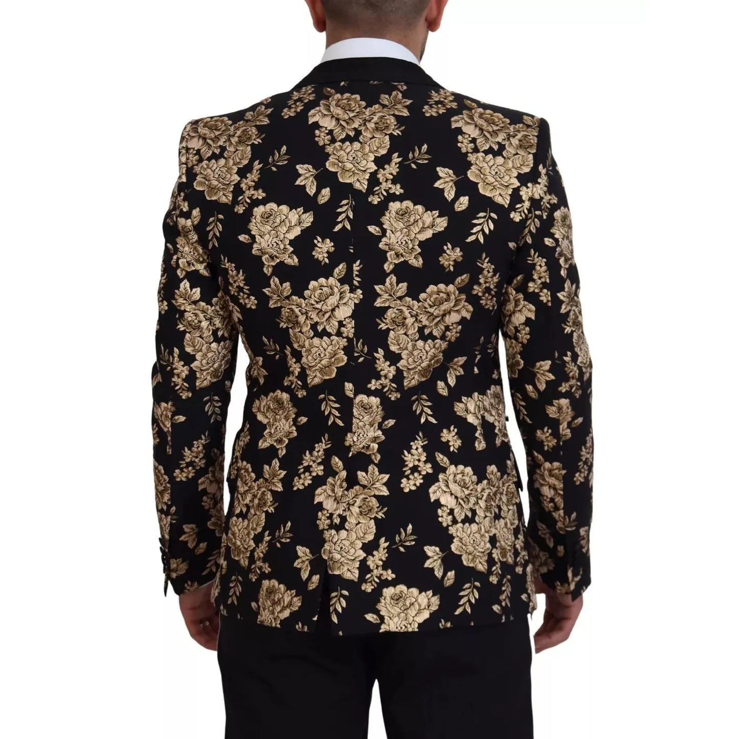 Dolce & Gabbana Gold Black Floral Embroidered Jacket Blazer