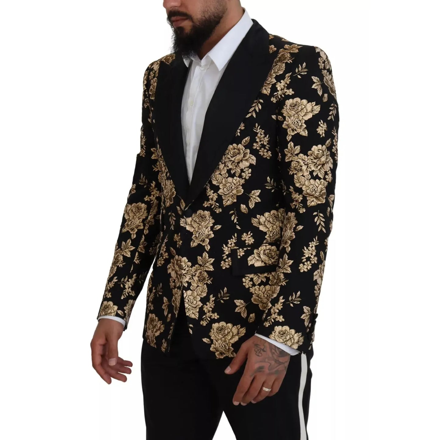 Dolce & Gabbana Gold Black Floral Embroidered Jacket Blazer